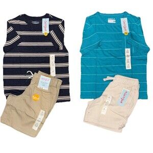 Cat & Jack Boys 4 Piece Outfit/Set - Size S (6/7) Striped T-Shirts & Shorts